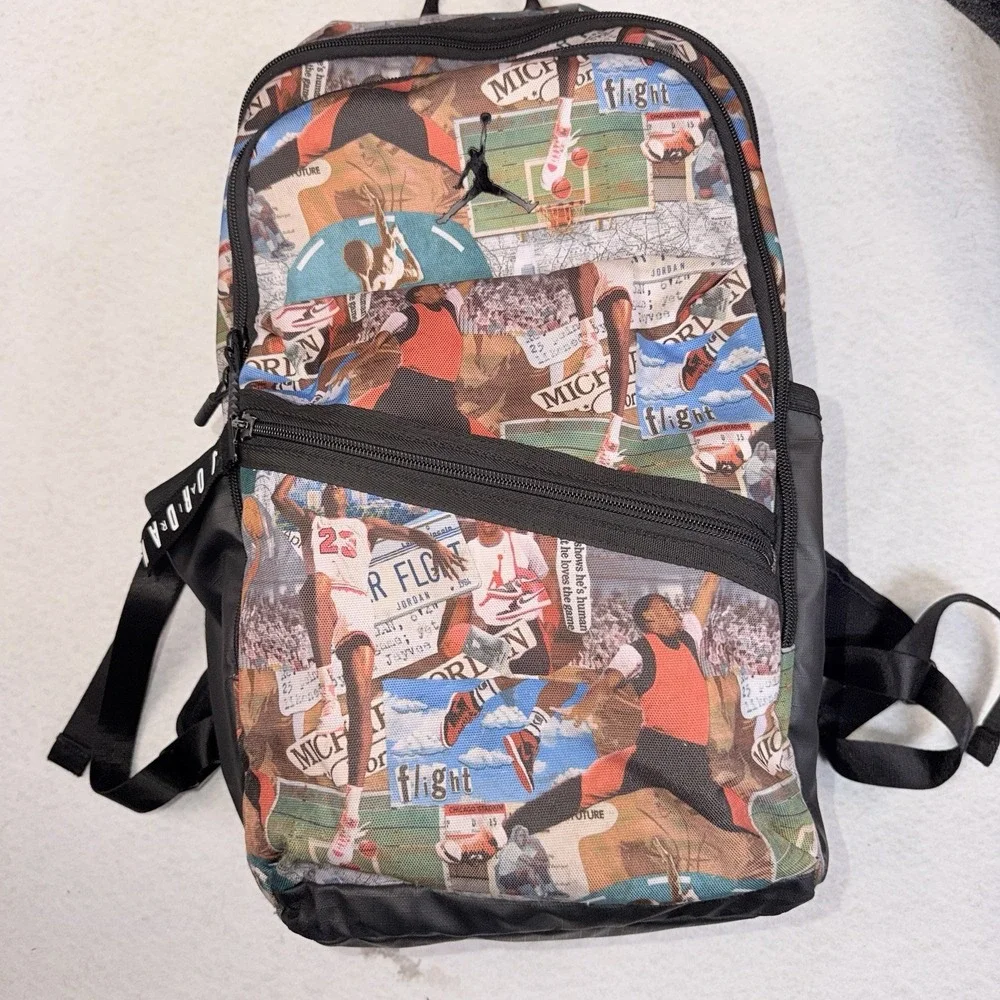 Jordan Flight Backpack‎ Graphic Collage Print School Laptop Book Bag Black